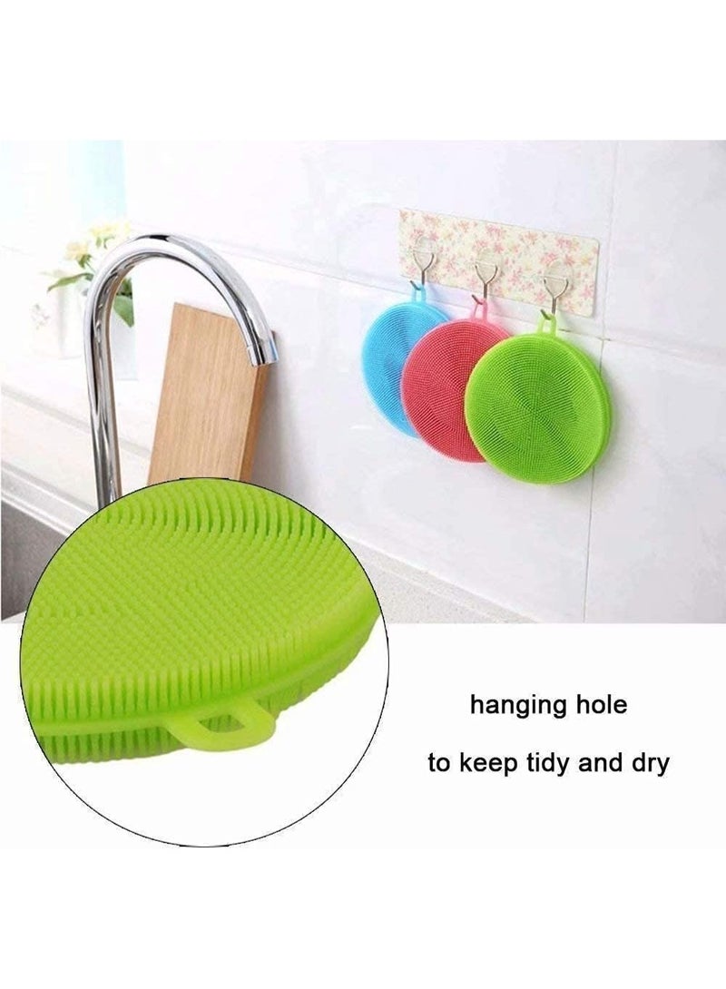 Silicone Washing Sponge Antibacterial Silicone Dish Scrubber Fruit and Vegetable Washing Brush Round Scrubber Pad Multipurpose - 4 Piece - Image 5