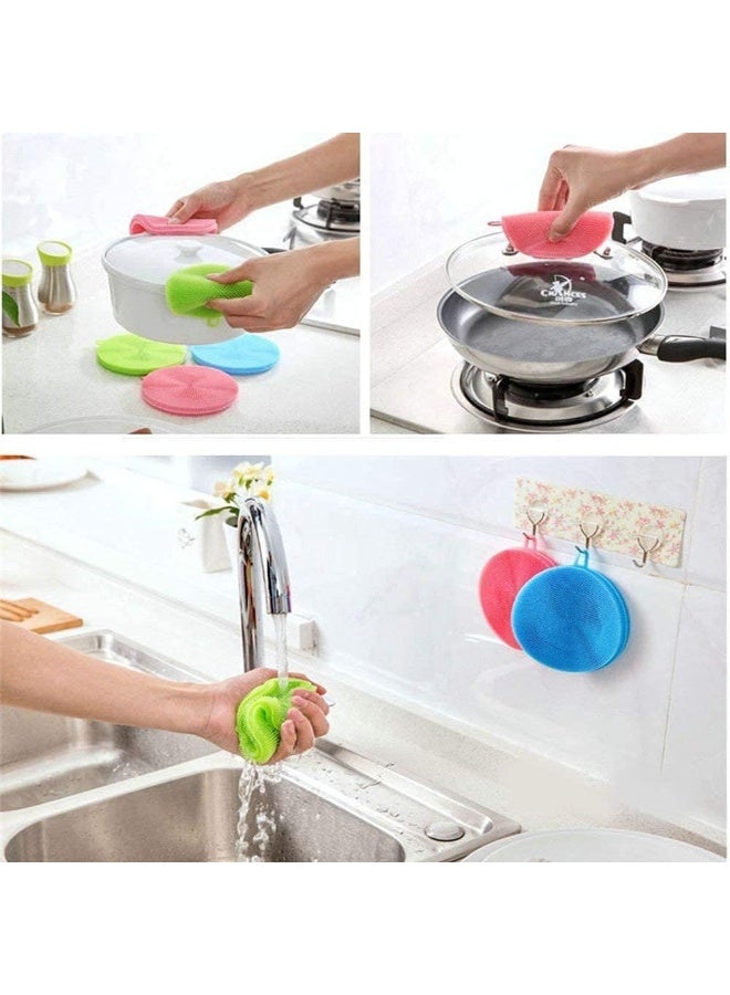 Silicone Washing Sponge Antibacterial Silicone Dish Scrubber Fruit and Vegetable Washing Brush Round Scrubber Pad Multipurpose - 4 Piece - Image 4