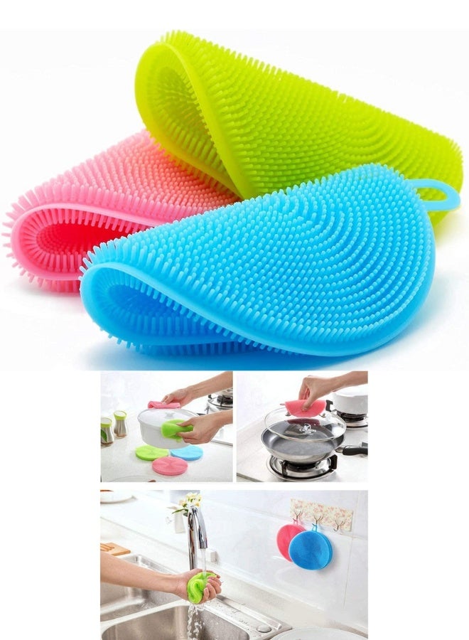Silicone Washing Sponge Antibacterial Silicone Dish Scrubber Fruit and Vegetable Washing Brush Round Scrubber Pad Multipurpose - 4 Piece - Image 1