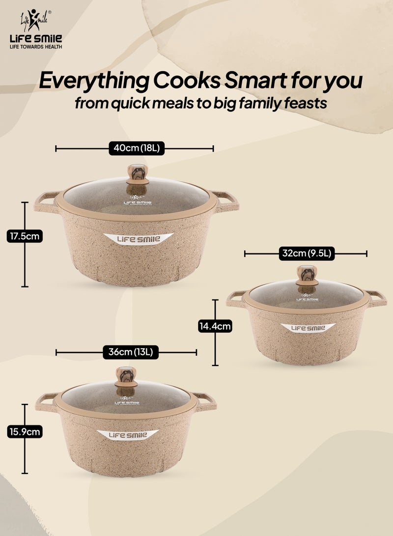 Life Smile Granite Non-Stick Cookware Set,6Pcs Casserole Pots with Lids, Induction Bottom, Multi-Layer Coating - Image 3