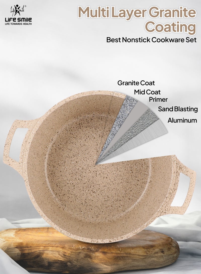 Life Smile Granite Non-Stick Cookware Set,6Pcs Casserole Pots with Lids, Induction Bottom, Multi-Layer Coating - Image 4