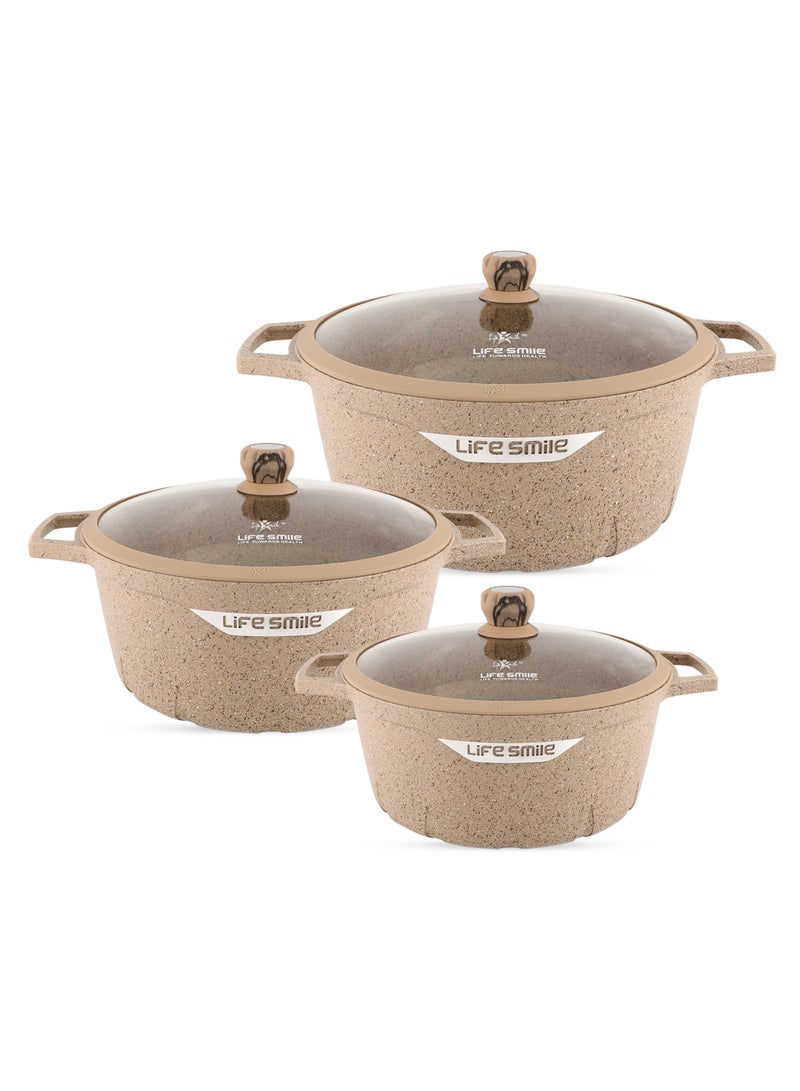 Life Smile Granite Non-Stick Cookware Set,6Pcs Casserole Pots with Lids, Induction Bottom, Multi-Layer Coating - Image 1