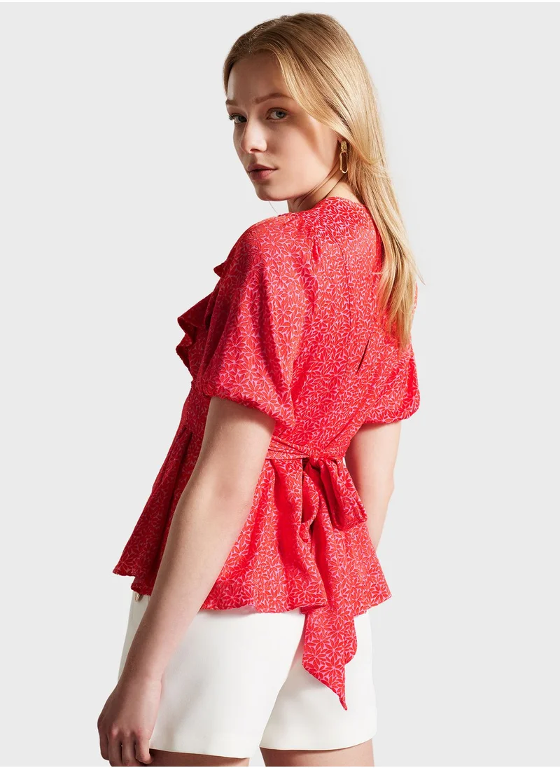 Ted Baker Puff Sleeve Ruffle Detail Top