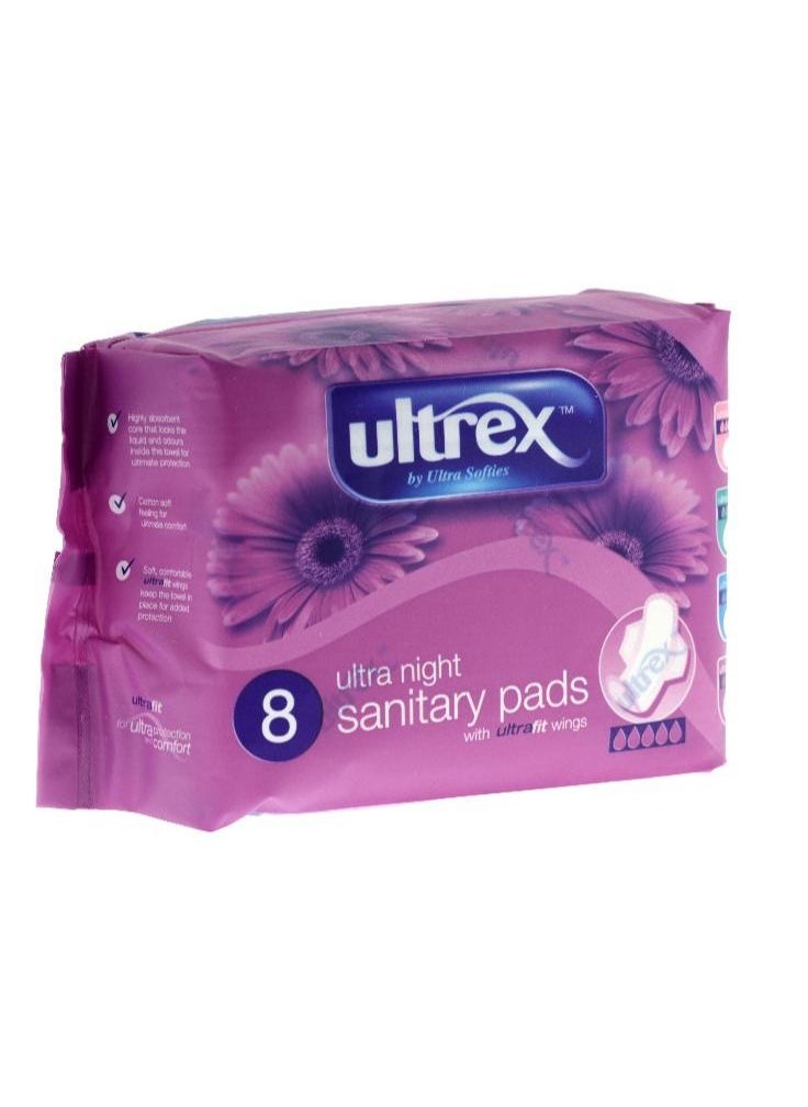 ultrex - Ultra Night Sanitary Pads with wings, pack of 8 - Image 1
