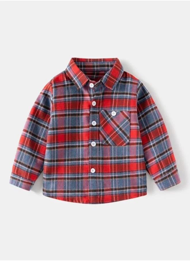 YUNIQEE Red Collared Long Sleeve Checkered Shirt