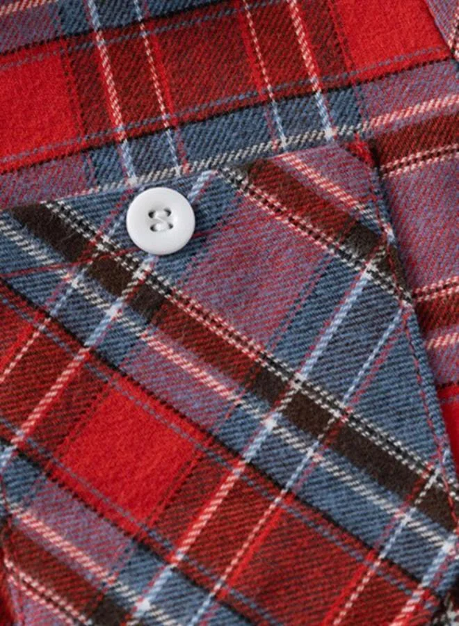 يونيكي Red Collared Long Sleeve Checkered Shirt