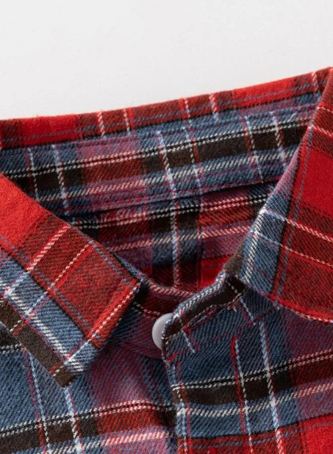يونيكي Red Collared Long Sleeve Checkered Shirt