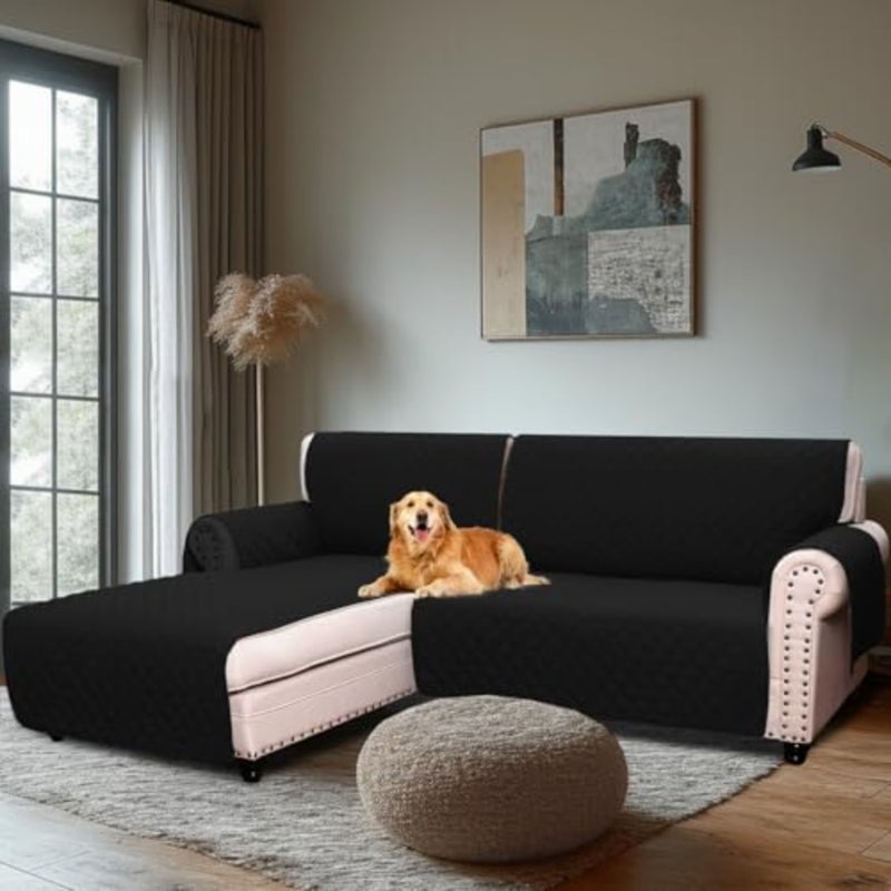 Couch Covers for Sectiona L Sofa, 2-Piece Couch Cover L Shape Sovers Washable for Dogs Washable, Non-Slip left Chaise Lounge Cover + 2 Seat Sofa Cover, Black - Image 1