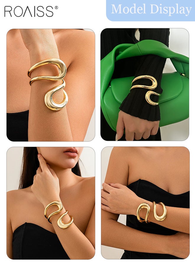 roaiss Women's Geometric Exaggerated Alloy Bracelet, Round Hollow Gold Bangles, Asymmetrical Design, Suitable for Women to Attend Various Occasions and Festivals Gift - Image 2
