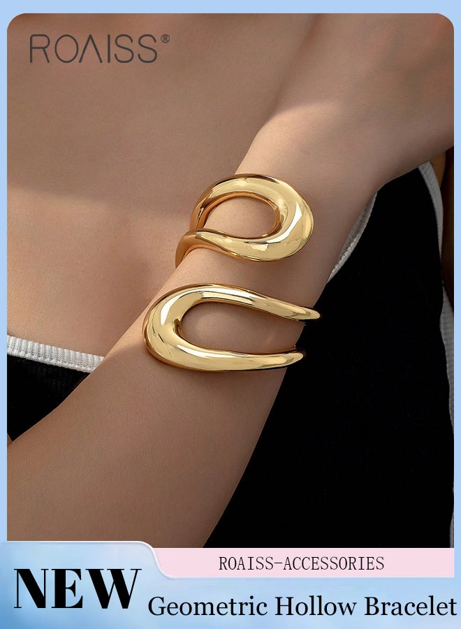roaiss Women's Geometric Exaggerated Alloy Bracelet, Round Hollow Gold Bangles, Asymmetrical Design, Suitable for Women to Attend Various Occasions and Festivals Gift - Image 1