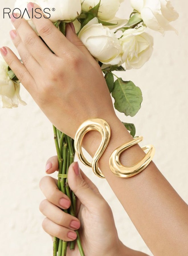 roaiss Women's Geometric Exaggerated Alloy Bracelet, Round Hollow Gold Bangles, Asymmetrical Design, Suitable for Women to Attend Various Occasions and Festivals Gift - Image 5