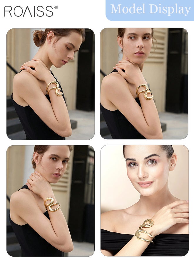 roaiss Women's Geometric Exaggerated Alloy Bracelet, Round Hollow Gold Bangles, Asymmetrical Design, Suitable for Women to Attend Various Occasions and Festivals Gift - Image 3