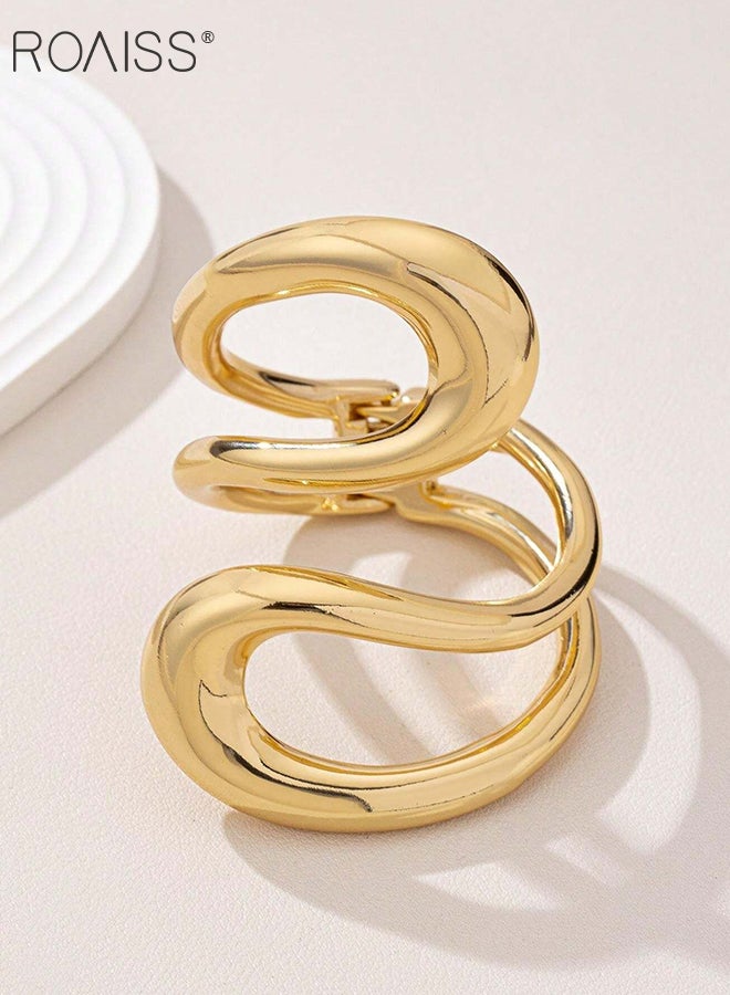 roaiss Women's Geometric Exaggerated Alloy Bracelet, Round Hollow Gold Bangles, Asymmetrical Design, Suitable for Women to Attend Various Occasions and Festivals Gift - Image 4