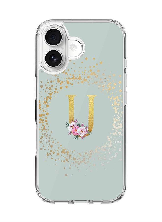 Stylizedd Classic Clear MagSafe Case for iPhone 17 , Hybrid Soft Case Flexible Edges Anti Drop TPU PC Gel Thin Transparent Cover [ Designed for iPhone 17 ] - Custom Monogram Initial Letter Floral Pattern Alphabet - U  (Light Grey )