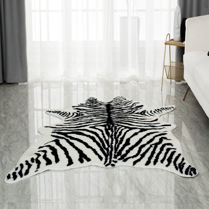 Zebra Print Rug Faux Skin Area Rug Cowhide Animal Western Decor Cute Carpet for Bedroom Living Room 49x66 Feet