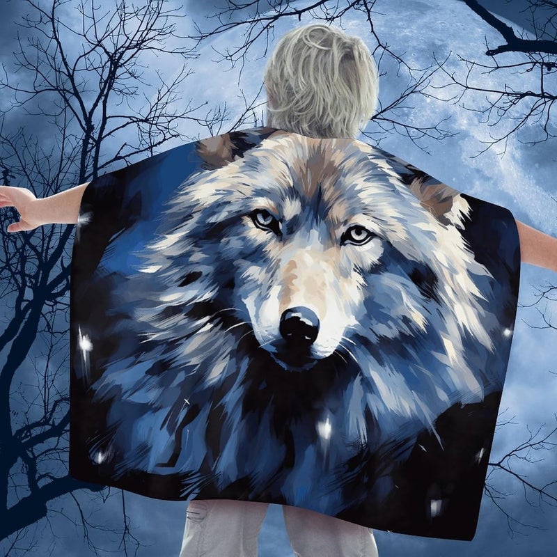 Wolf Head on Blue Background Capes Halloween Capes Superhero Cloak Vampire Cape Funny Prank Cape Cosplay Masquerade Cloak Unisex - Image 5