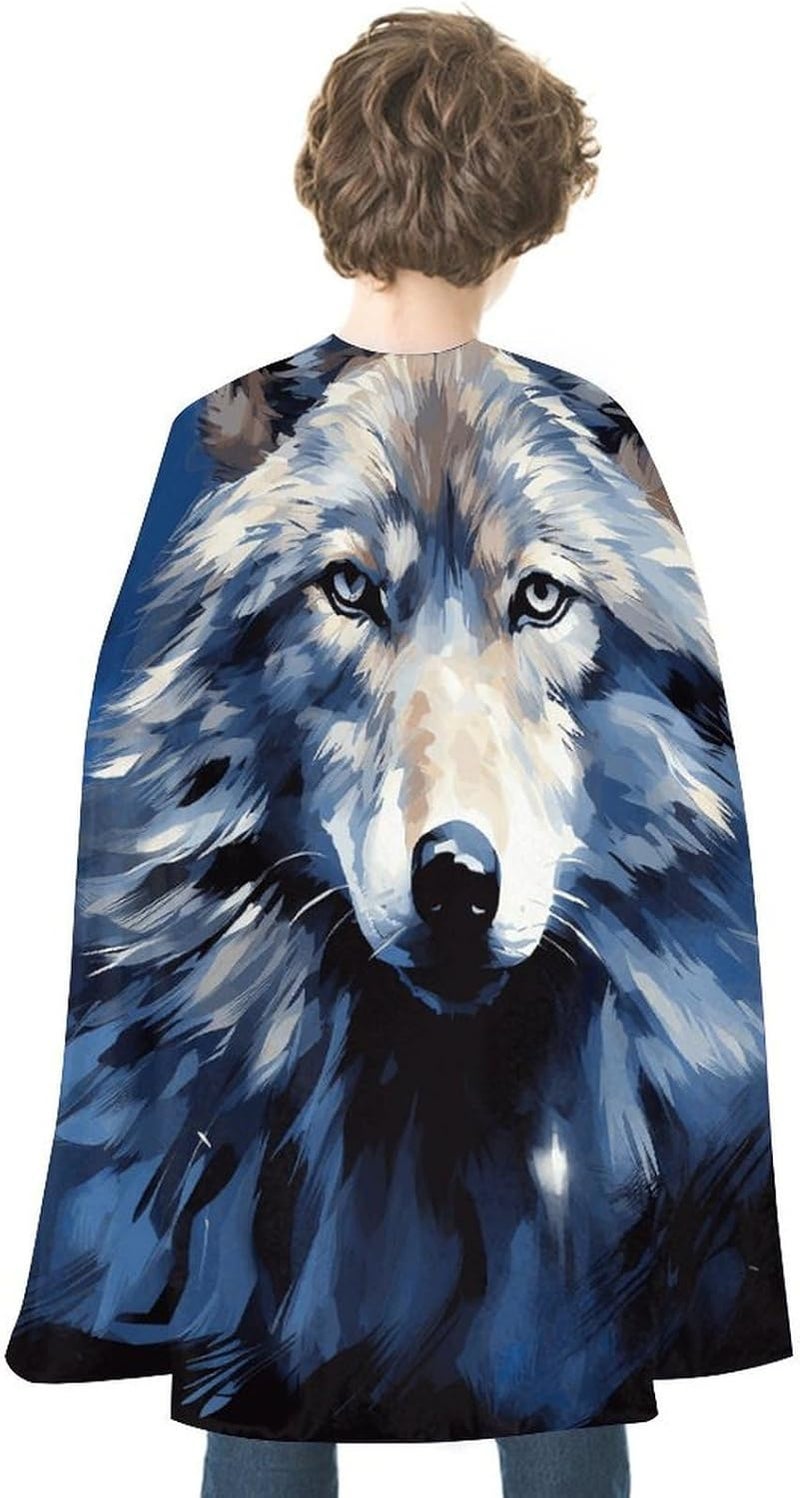 Wolf Head on Blue Background Capes Halloween Capes Superhero Cloak Vampire Cape Funny Prank Cape Cosplay Masquerade Cloak Unisex - Image 1