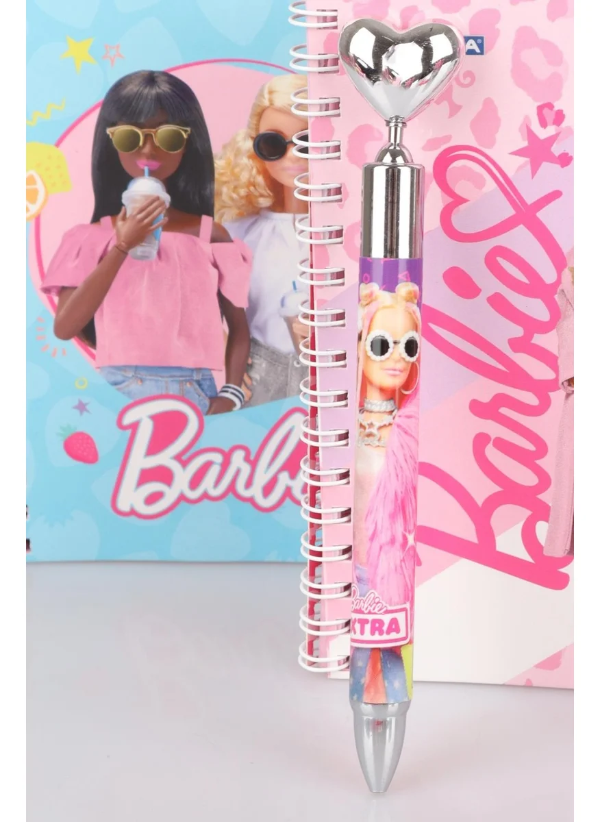 Barbie New Season Licensed Striped Notepad / Memo Pad and Heart Headed Pen 0.7 mm Set of 2