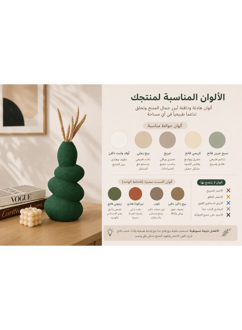 كالدا فازة "كالدا گرافل" (Gravel) – فخار أخضر زمردي مصنوع يدوياً – تصميم هندسي مودرن بطبقات متراصة وملمس حجري طبيعي – فازة طمي حرفية فاخرة لديكور المنزل والمكتب - Image 4