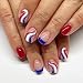 MABKJLF 4th of July Independence Day Patriotic Press on Nails Short Square Red Blue Line Designs Glossy Reusable Fake Acrylic Stick on Nails for Women Girls 24Pcs - Image 2