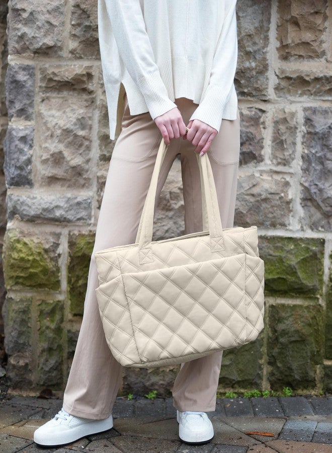 Uselike Quilted Puffer Tote Bag, Beige, Medium - Image 2