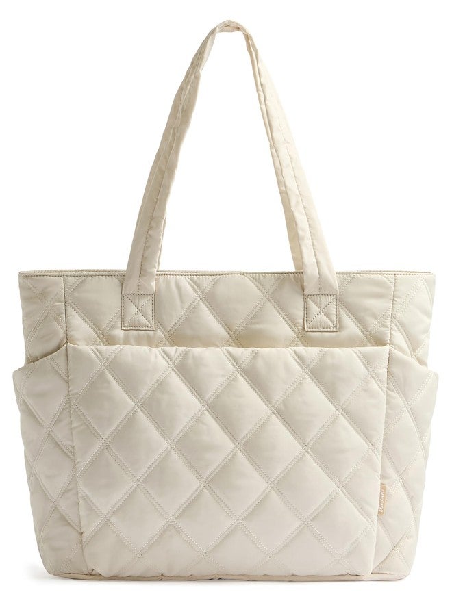 Uselike Quilted Puffer Tote Bag, Beige, Medium - Image 1