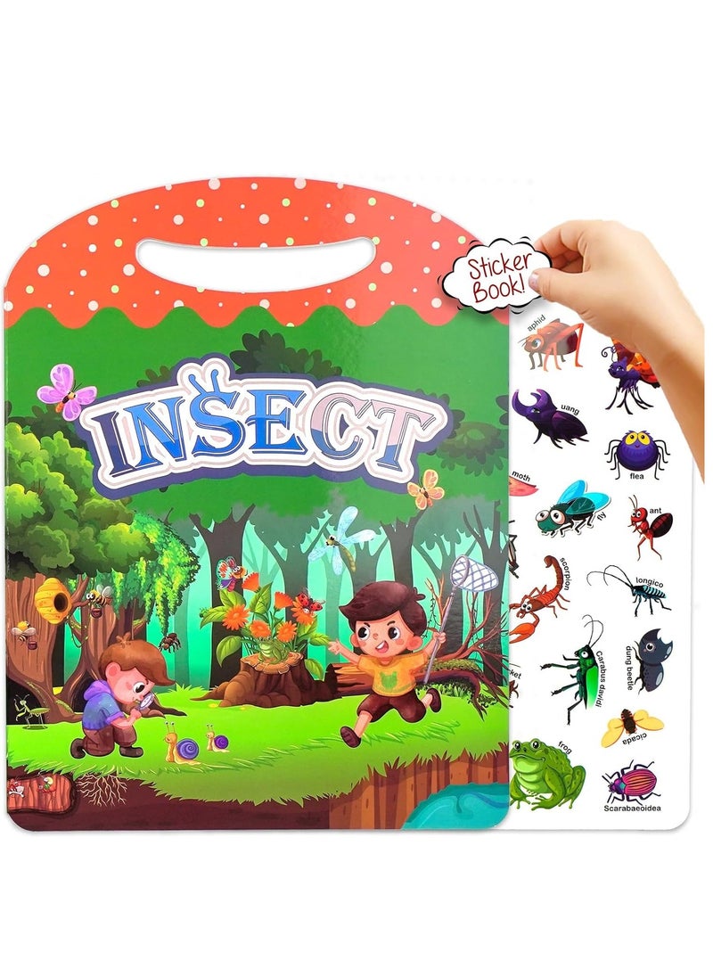 KASTWAVE Reusable Sticker Book for Kids, Insect Learning Activity Books, Jelly Quiet Book for School Home Outdoor, Preschool Travel Busy Book Gift for for Boys Girls Toddlers  - Image 1