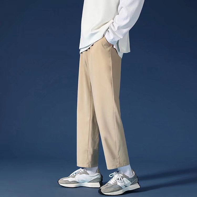 Draping suit pants mens loose straight wide-leg pants Korean-style fashionable ankle-length pants for boys casual autumn small suit pants Khaki 