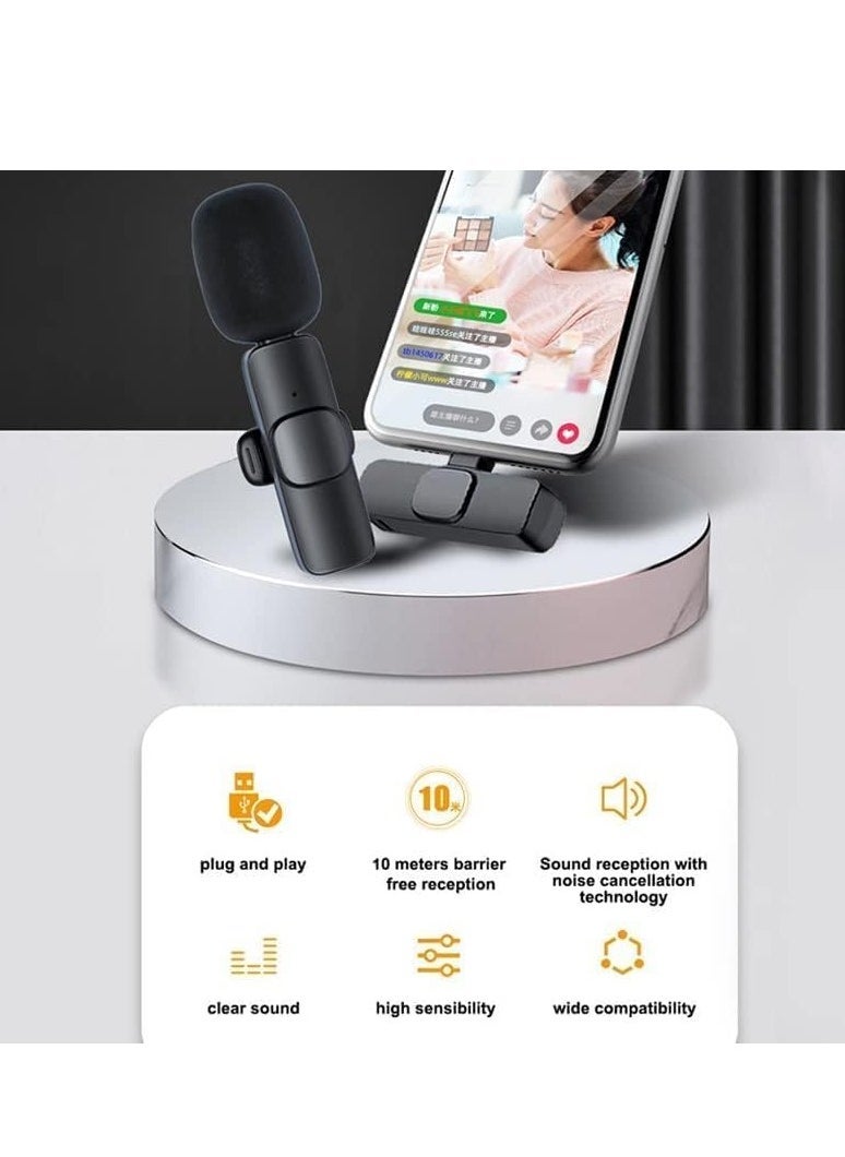 Generic - 2 in 1 K8 Wireless Microphone, Digital Mini Portable Recording Clip Mic with Receiver for All Type-C Lightning Mobile Phones Camera Laptop for Blogging YouTube Online Class, Zoom Call - Image 1