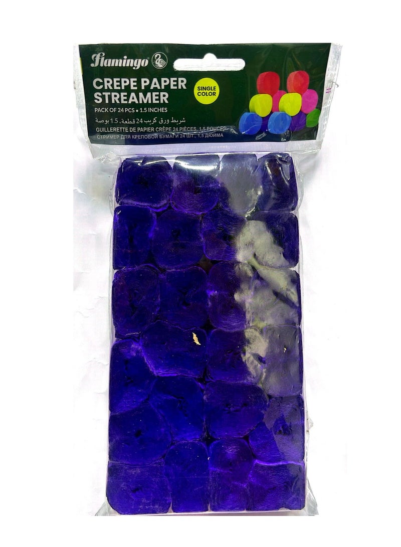 Flamingo 24 Roll Crepe Paper Streamer Single Color 1.5Inches Violet Color - Image 1