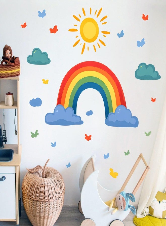 Eutecado Rainbow Wall Decals Watercolor Sun Cloud Wall Stickers for Kids Room, Cute Cloudy Rainbow Wall Decor Butterfly Sun Decorations Peel and Stick Removable Decals for Girls Room Nursery - Image 5