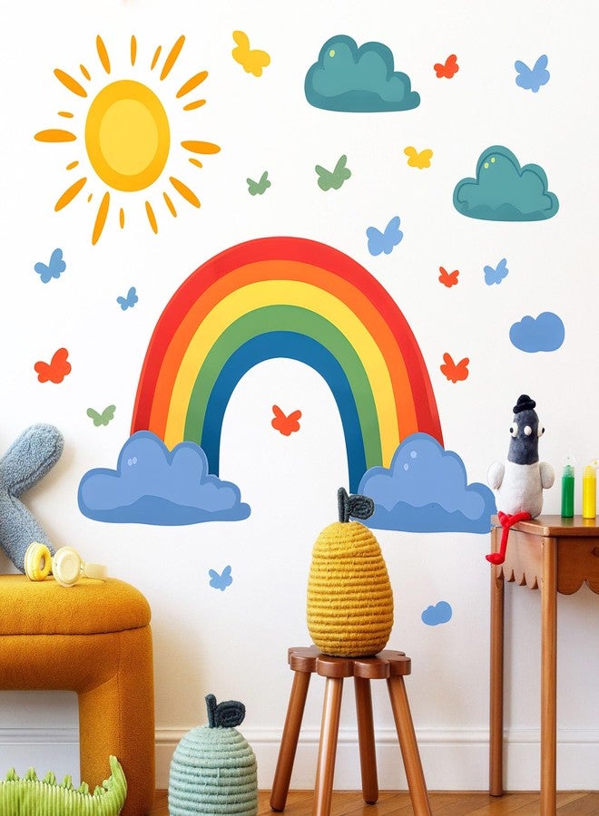 Eutecado Rainbow Wall Decals Watercolor Sun Cloud Wall Stickers for Kids Room, Cute Cloudy Rainbow Wall Decor Butterfly Sun Decorations Peel and Stick Removable Decals for Girls Room Nursery - Image 2
