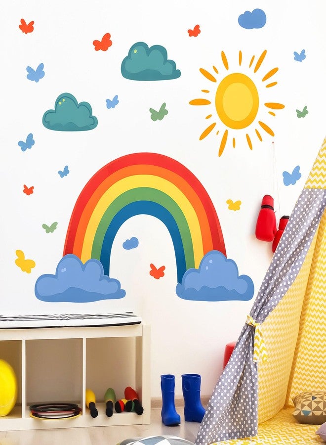 Eutecado Rainbow Wall Decals Watercolor Sun Cloud Wall Stickers for Kids Room, Cute Cloudy Rainbow Wall Decor Butterfly Sun Decorations Peel and Stick Removable Decals for Girls Room Nursery - Image 3