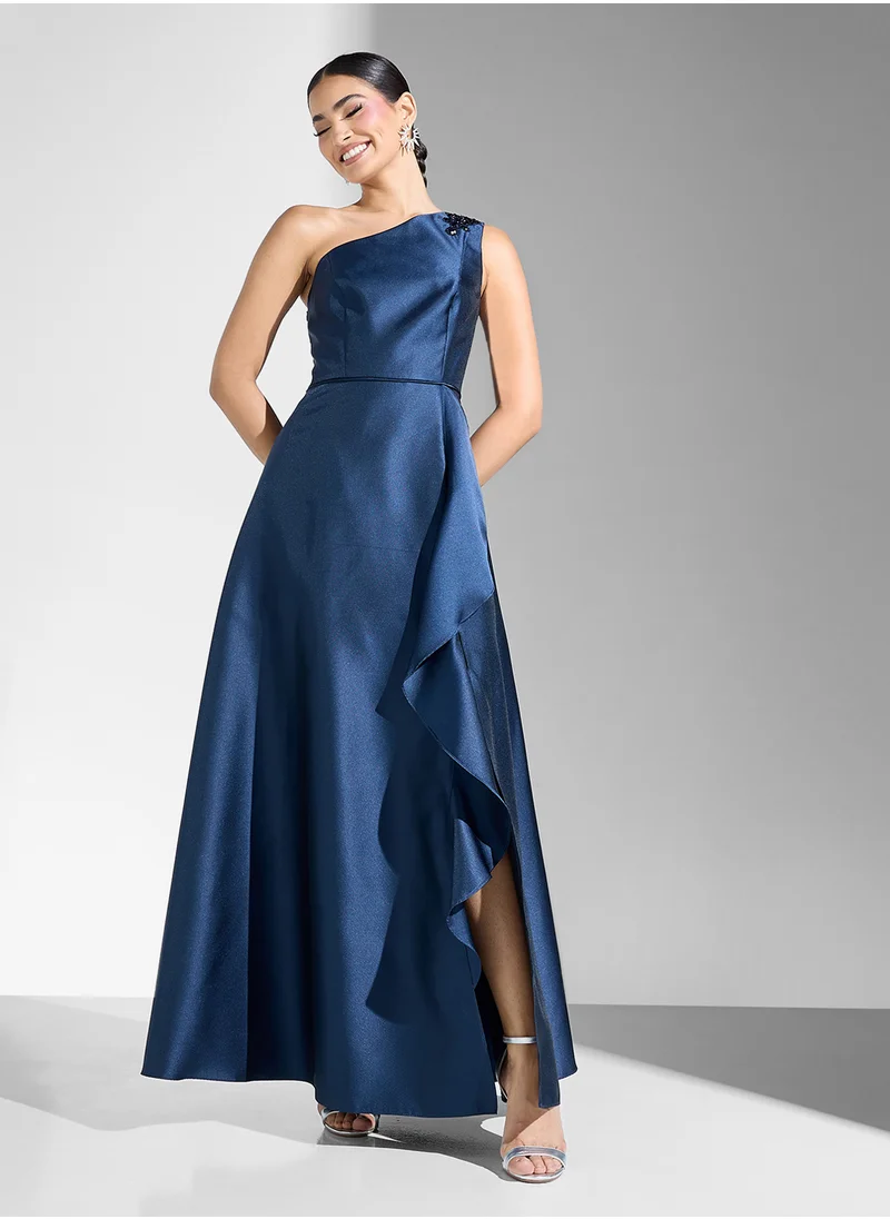 ادريانا بابيل Embellished Tiered One Shoulder Dress