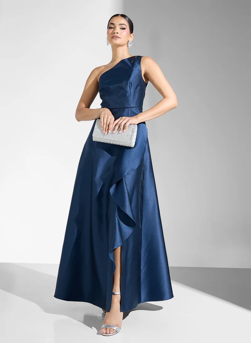 Adrianna Papell Satin One-Shoulder Dress