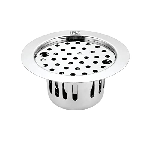LIPKA Round Flat Cut Floor Drain | 304-Grade Stainless Steel | 5.5 Inches |Floor Drain with Cockroach Trap & Jali - Image 1