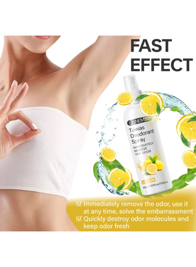 Lanemay Tawas Deodorant Spray Lemon 100ml - Instant Odor Control for Underarms, Unisex Fresh Body Spray - Image 3