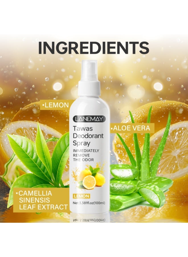 Lanemay Tawas Deodorant Spray Lemon 100ml - Instant Odor Control for Underarms, Unisex Fresh Body Spray - Image 2