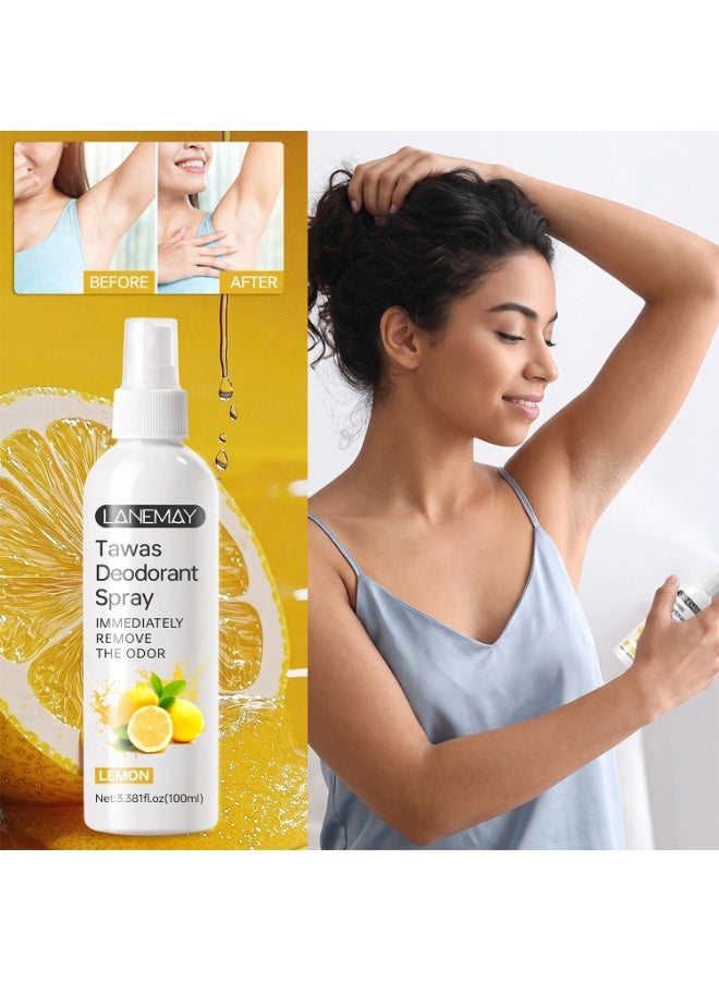 Lanemay Tawas Deodorant Spray Lemon 100ml - Instant Odor Control for Underarms, Unisex Fresh Body Spray - Image 1