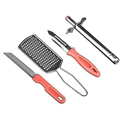 Flashkitch Classic 4 in 1 Kitchen Tool Set Steel Lighter Knife Peeler Grater Multicolour - Image 2