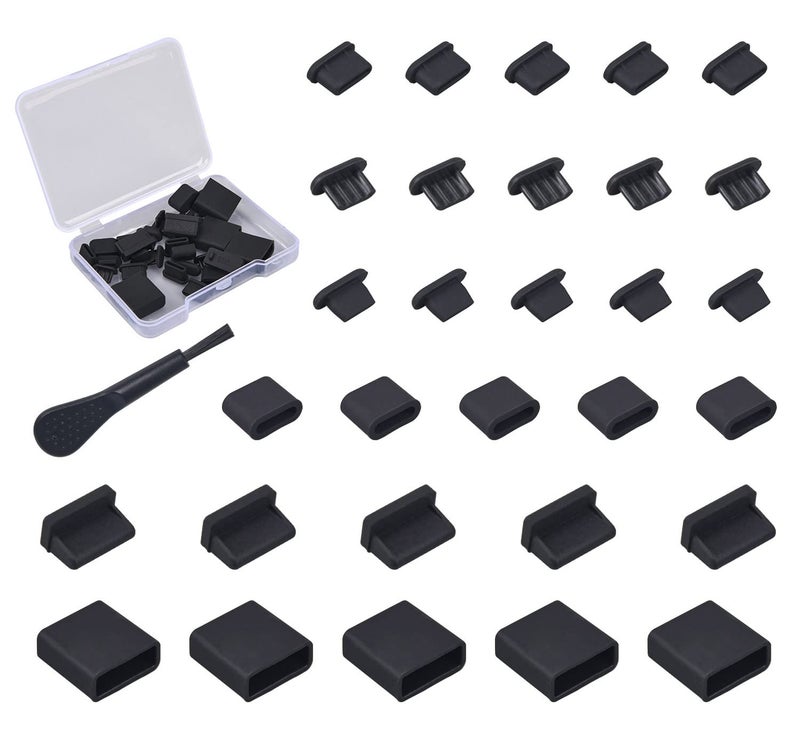 CaseBuy 30x USB Dust Cover Port Plugs 6 Types Silicone USB Cap Port Stopper for USB TypeC USB A Female Micro USB iPhone 141312 USB Female Male Ports Protecor Kit with Cleaning Brush - Image 3