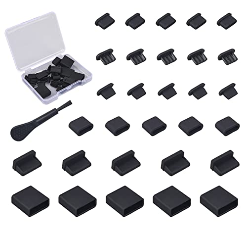CaseBuy 30x USB Dust Cover Port Plugs 6 Types Silicone USB Cap Port Stopper for USB TypeC USB A Female Micro USB iPhone 141312 USB Female Male Ports Protecor Kit with Cleaning Brush - Image 1