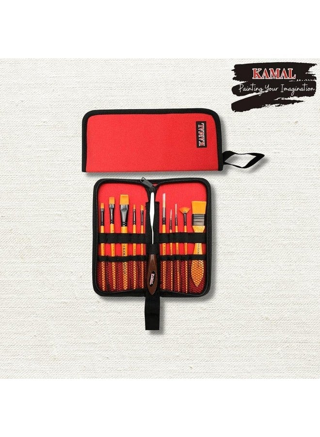 KAMAL Mix Brush Set (Mix Premium) with Cotton Canvas Board Medium Grain 16X12 Inch with Wooden Palette Medium - Image 2