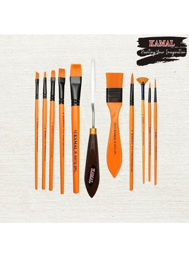 KAMAL Mix Brush Set (Mix Premium) with Cotton Canvas Board Medium Grain 16X12 Inch with Wooden Palette Medium - Image 4