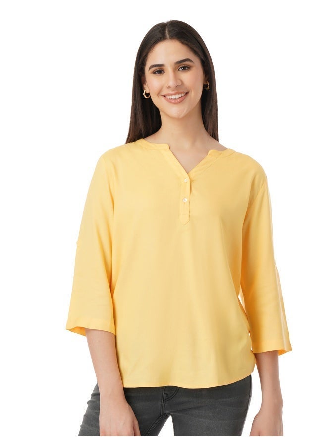 fyltr Women's Fashion V-neck Top with Roll-up Sleeves - Image 1