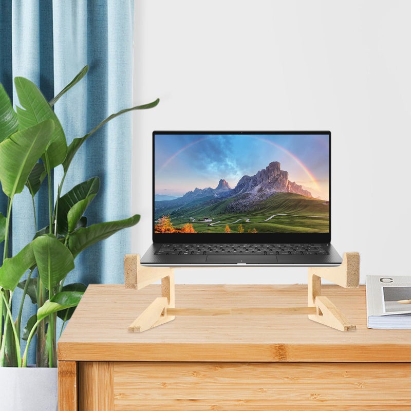 Wooden Laptop Stand with Reinforced Base for Improved Cooling Height Adjustment 10 to 14.7 Inch - Image 5