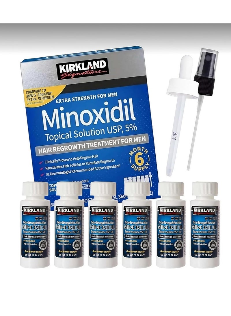 Kirkland Signature Kirkland Signature,6 Months-Minoxidil 5% Topical Solution Extra Strength Hair Regrowth Treatment for Men,Sprayer Included-Hair Loss Regrowth - Total 12 Oz (6 Count) - Image 1