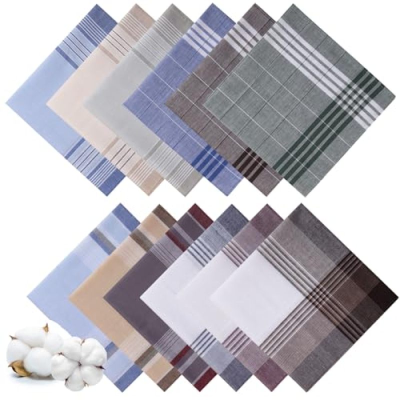 Men's Handkerchief 16 X 16 Inches 100% Soft Skin-Friendly Cotton - Classic Plaid Pattern Reusable Handkerchief for Men, Travel, Office, Gym And Outdoor Events - Image 1