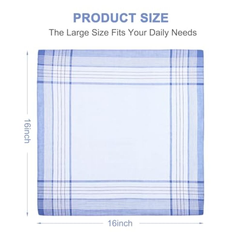 Men's Handkerchief 16 X 16 Inches 100% Soft Skin-Friendly Cotton - Classic Plaid Pattern Reusable Handkerchief for Men, Travel, Office, Gym And Outdoor Events - Image 2