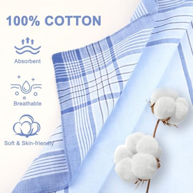 Men's Handkerchief 16 X 16 Inches 100% Soft Skin-Friendly Cotton - Classic Plaid Pattern Reusable Handkerchief for Men, Travel, Office, Gym And Outdoor Events - Image 3
